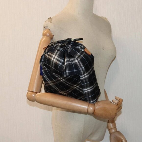 BURBERRY Nova Check Blue Label Drawstring Bag Pouch Nylon Navy Auth - Picture 1 of 16